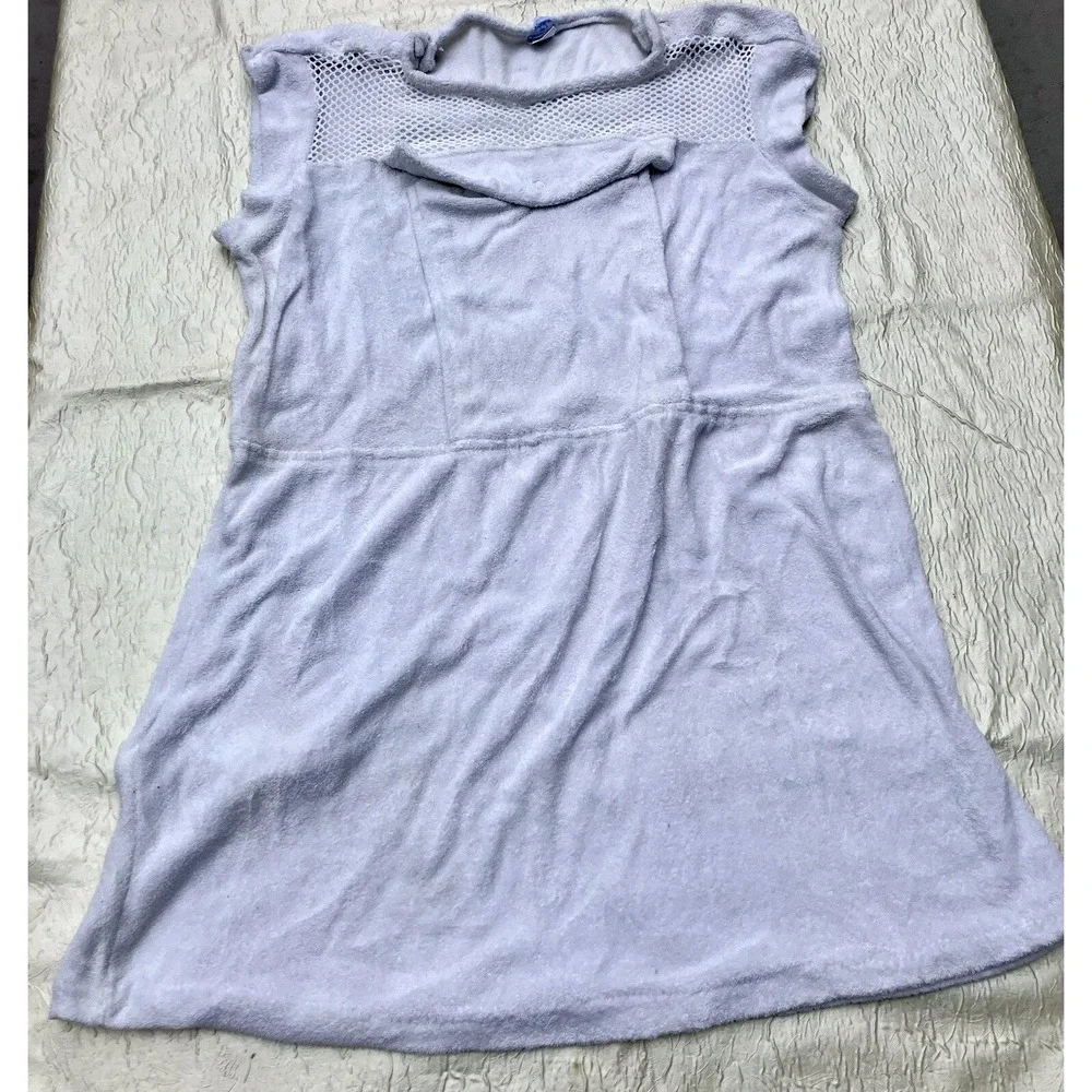 Vintage Queens Way to Fashion Terry Cloth Beach Cover Up Dress White Mesh Medium